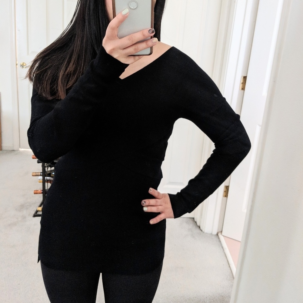 V-Neck Bandage Sweater Gray sz XS - Picture 3 of 5